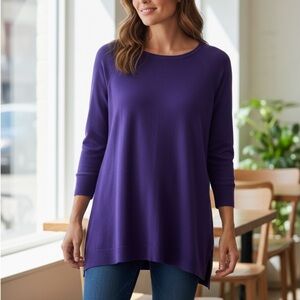 EILEEN FISHER | Womens Purple 100% Merino Wool Long Sleeve Tunic Sweater size PM